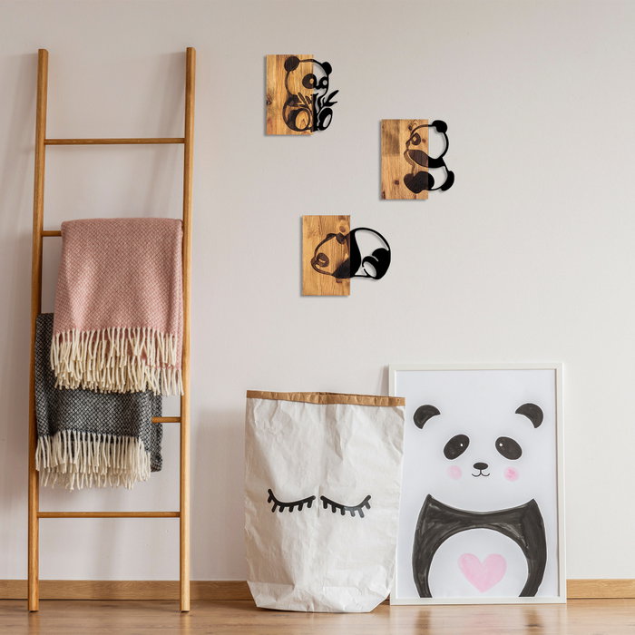 Wallity Pandas - 335 Escultura de pared en Negro y Nogal